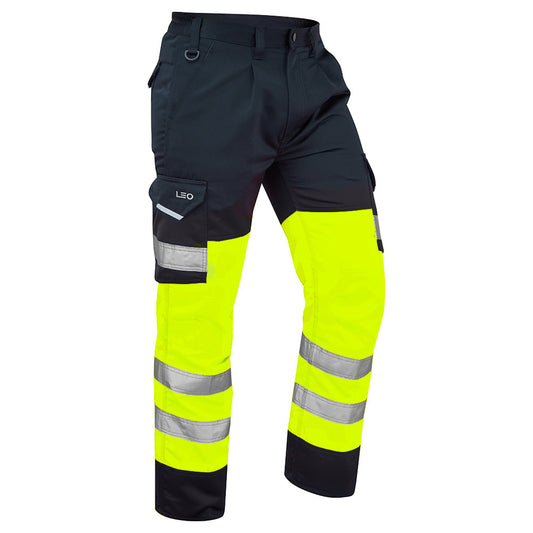 Leo EcoViz Poly/Cotton Cargo Trouser - Yellow/Navy