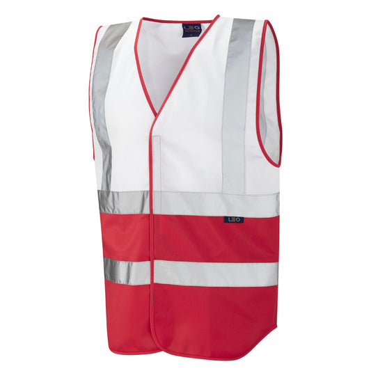 Leo EcoViz Reflective Waistcoat - White/Std Red