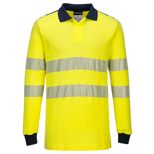 Portwest PW3 Flame Resistant Hi-Vis Polo Shirt - Yellow/Navy