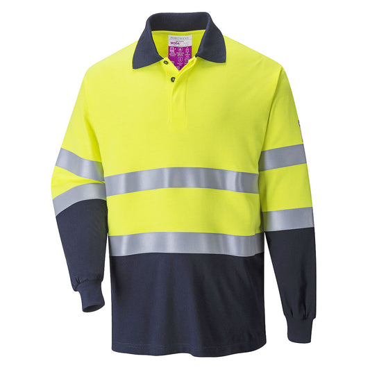 Portwest Flame Resistant Anti-Static Two Tone Polo Shirt - Yellow/Navy