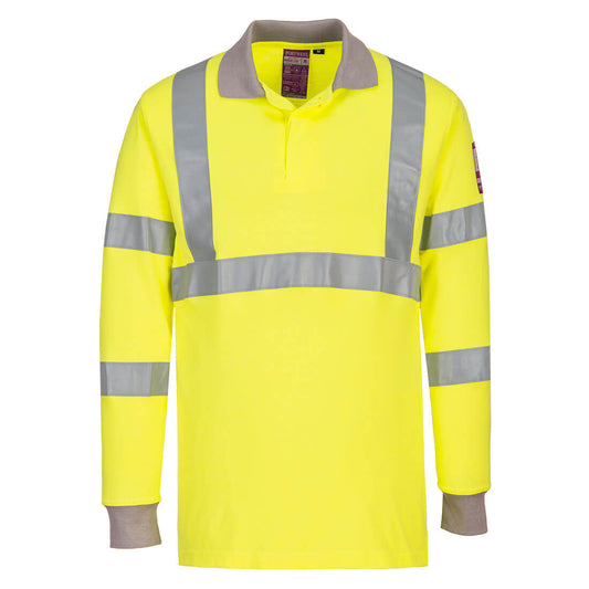 Portwest Flame Resistant Anti-Static Hi-Vis Long Sleeve Polo Shirt - Yellow