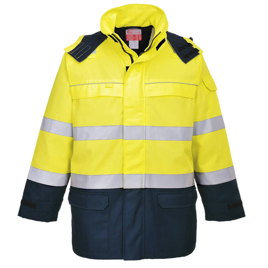 Portwest Bizflame Rain+ Hi-Vis Arc Jacket - Yellow/Navy