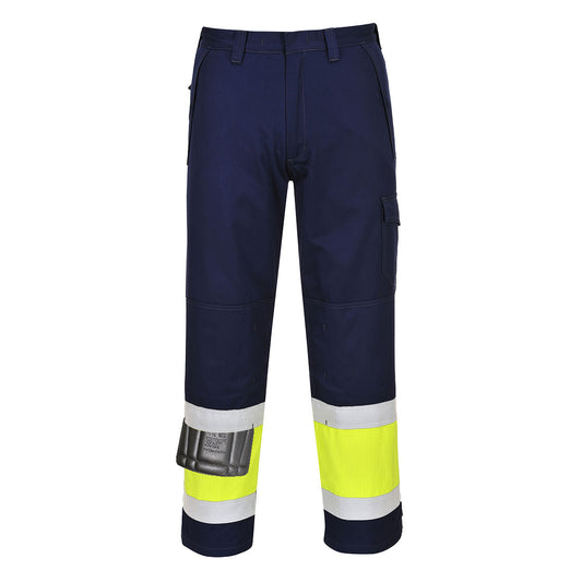 Portwest Hi-Vis Modaflame Trousers - Yellow/Navy Tall