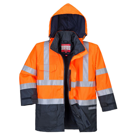 Portwest Bizflame Rain Hi-Vis Multi-Protection Jacket - Orange/Navy